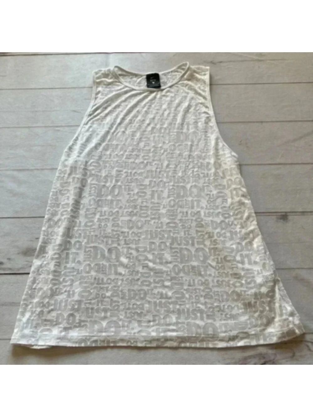 Nike Pro Dri Fit Just Do It Burnout Tank White Muscle Tee Semi Sheer